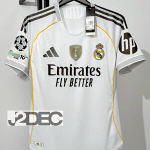 Real Madrid เรอัล มาดริด Home ชุดเหย้า เกรดนักเตะ PLAYER ปี 2025/26 ( อาร์ม UCL+ชื่อนักเตะ+เบอร์+FIFA 2024 )