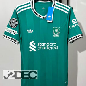 Liverpool ลิเวอร์พูล ชุดสาม Third เกรดแฟนบอล ปี 2025/26 ( อาร์ม ยูฟ่าแชมป์เปี้ยนลีก+ชื่อนักเตะ+เบอร์ )