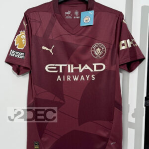 Man City แมนซิตี้ ชุดสาม Third เกรดแฟนบอล ปี 2024/25 (อาร์ม พรีเมียร์ลีก + ชื่อนักเตะ + เบอร์)
