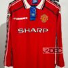 Man United แมนยู แขนยาว Home ชุดเหย้า RETRO ปี 1998/99 (อาร์ม พรีเมียร์ลีก + ชื่อนักเตะ + เบอร์)