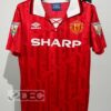 Man United แมนยู Home ชุดเหย้า RETRO ปี 1992 คอเชือก ( ฟลูอาร์ม+ชื่อนักเตะ + เบอร์)